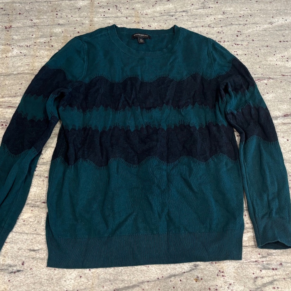 Banana Republic Womens Sweater - Turquoise and Black with Lace Pattern Size M